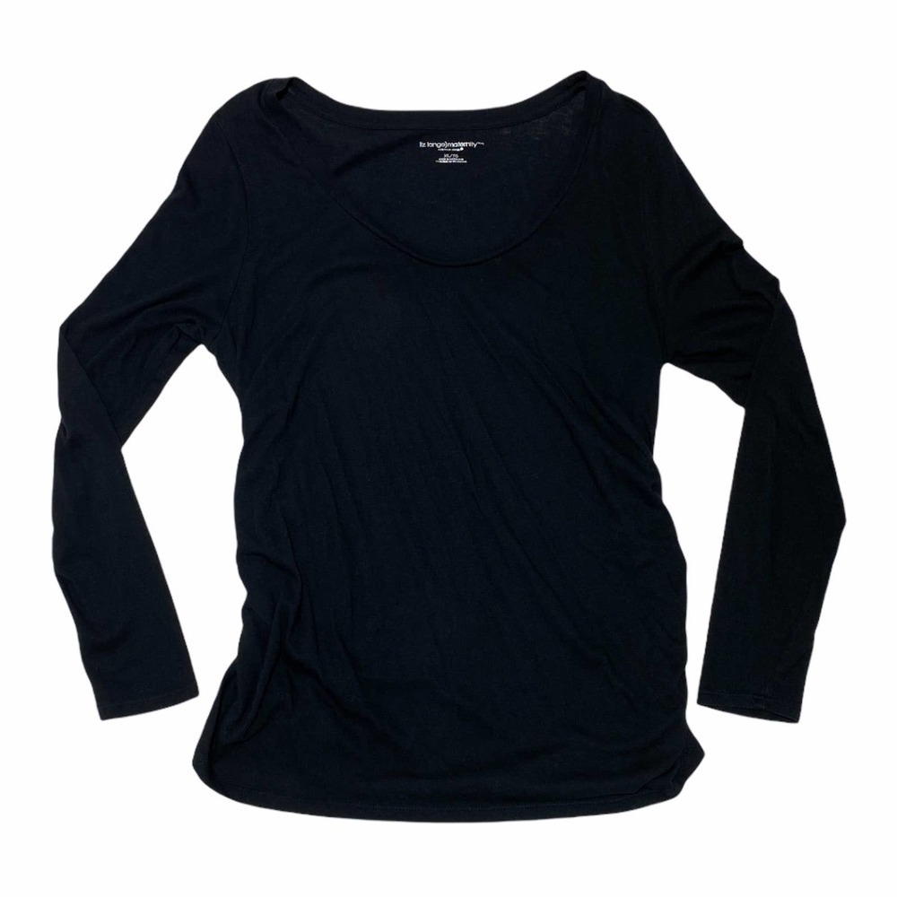 LIZ Lange Maternity Solid Black Long Sleeve Scoop Neck T-Shirt